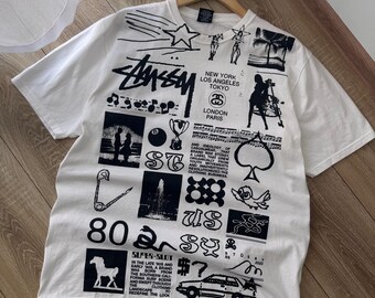 Stussy Sara Tee White Streetwear Size L Multilogo T-Shirt