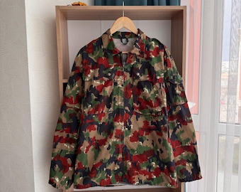 Vintage Rare Camouflage Swiss Army Military M70 Alpenflage Field Jacket