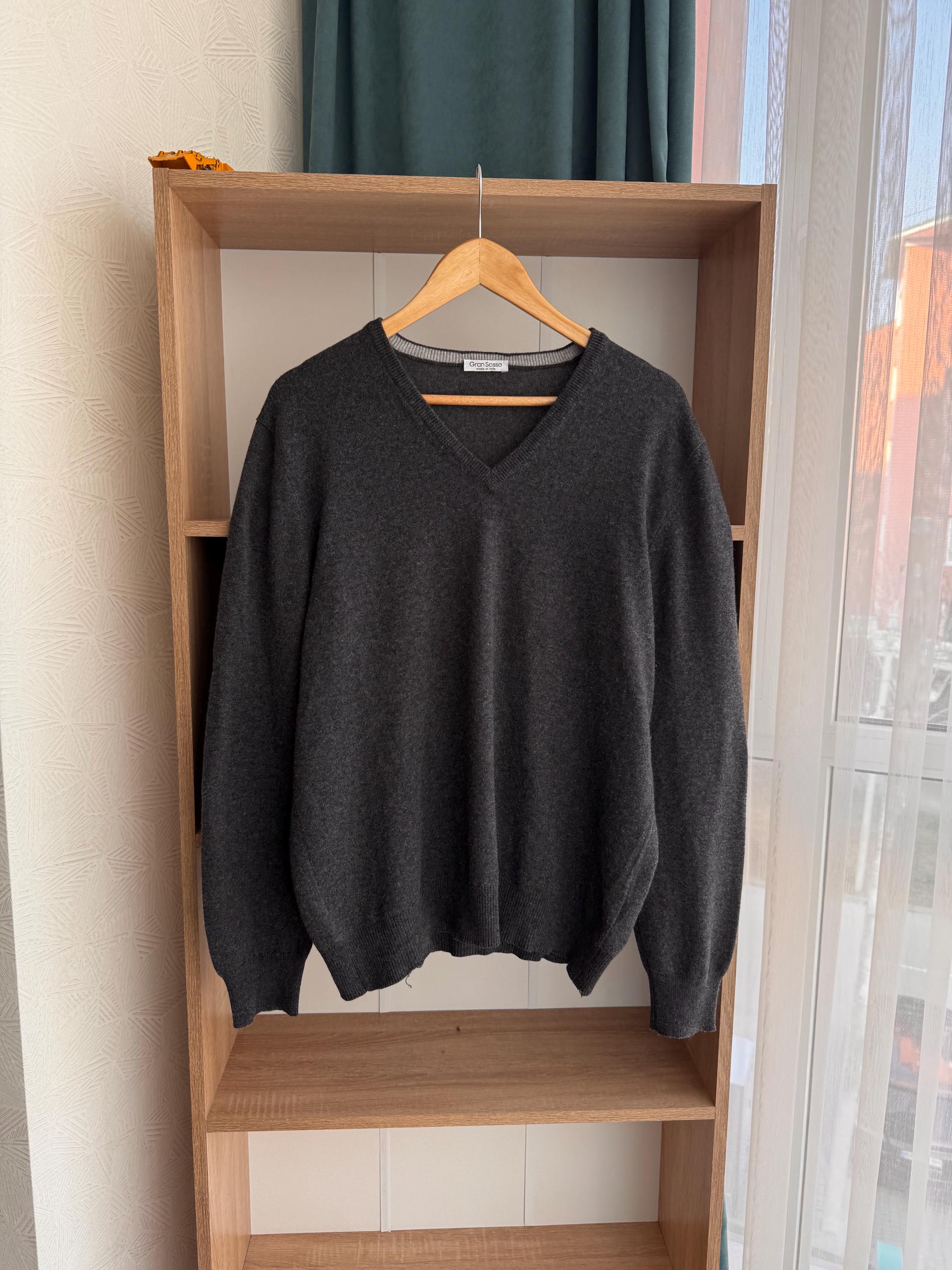 Vintage Gran Sasso Wool Grey V-Neck Luxury Sweater