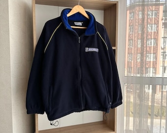 Vintage Michelin Racing Tires chaqueta de vellón azul marino
