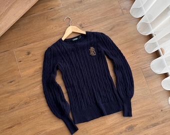Vintage Lauren Ralph Lauren W’ Navy Cable Knit Sweater