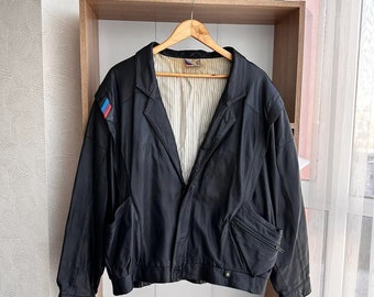 Vintage BMW M Series 1980s West Germany Black Leather Jacket