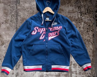 Vintage Nike Supreme Court Basketball Streetwear Blue Zip Hoodie