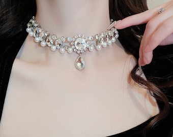 luxury Rhinestone Choker Necklace Thin Diamond Gift party wedding anniversary bridal necklace bride-maid necklace