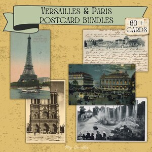 Lot de cartes postales numériques Paris et Versailles | Cartes postales des années 1890 aux années 40 | Plus de 60 cartes pour créer un journal indésirable, du scrapbooking et des collages
