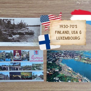 Cartes postales vintage des années 30 et 70 pour la Finlande, les États-Unis et le Luxembourg