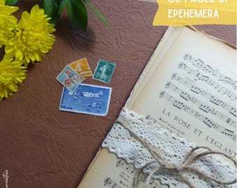 Ephemera bundle for Junk Journal, scrapbook. 60 pages from the 1840&#39;s onwards. French, German and English pages.