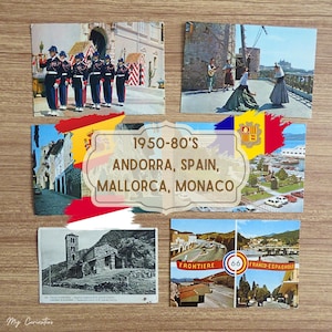 Cartes postales vintage des années 1950-80 à Majorque, Espagne, Andorre et Monaco