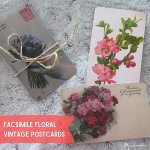 Lot éphémères, fac-similé de cartes postales florales vintage idéales pour le journal indésirable, le scrapbooking, les collages et les cartes de journalisme.