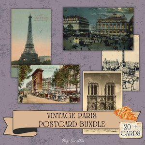Lot de cartes postales numériques de Paris | Cartes postales françaises des années 1890 aux années 40 | Plus de 20 cartes pour créer un journal indésirable, du scrapbooking et des collages