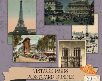 Digitale kaartbundel Parijs | Franse ansichtkaarten uit de jaren 1890 tot 1940 | 20+ kaarten voor junkjournaling, scrapbooking en collages