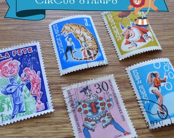 Vintage Circus frimärken bunt - 1950-1990-talet