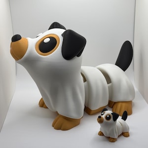 Flexi Dog Ghost Halloween 3D Printed Desk Shelf Decor, Articulated Puppy, Cute Spooky Toy, Halloween Pet, Ghost Dog Gift, Multiple Sizes