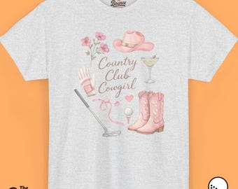 Country Club Cowgirl Shirt, Cowgirl Golf Tee, Pink Boots & Hat Golf Shirt, Preppy Country Club Top, Girly Golf Outfit, Gift for Her