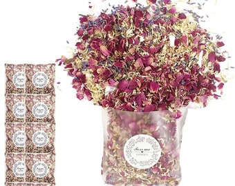 Lot de 10 Paquets fleurs séchées naturelles, confettis de pétales de rose et lavande pour mariage  (100g)