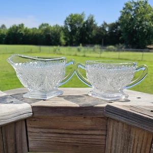 Vintage Tiara Glass Clear Glass Sandwich Sugar and Cream Set/ Vintage Sugar and Cream Set/ Vintage Tiara Sandwich Glass