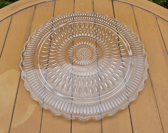 Vintage Federal Glass Sunflower 3 Footed Cake Plate