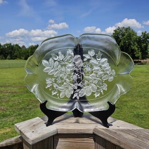 Vintage Mikasa Rosella Crystal  lear and Frosted Glass Ruffled Decorative Canape Tray/ Vintage Decorative Glass Tray