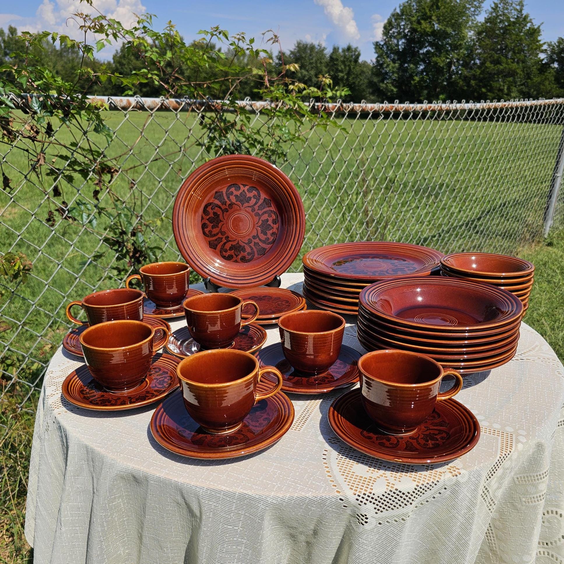 Vintage Homer Laughlin Sheffield Amberstone Brown Fiesta 40 Piece