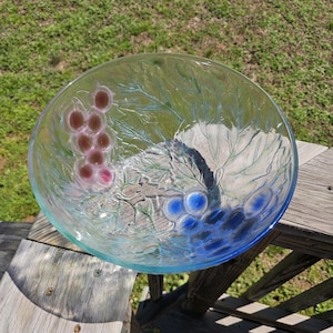 Vintage KIG Indonesia Clear Glass with Embossed Painted Grapes Motif Serving Bowl