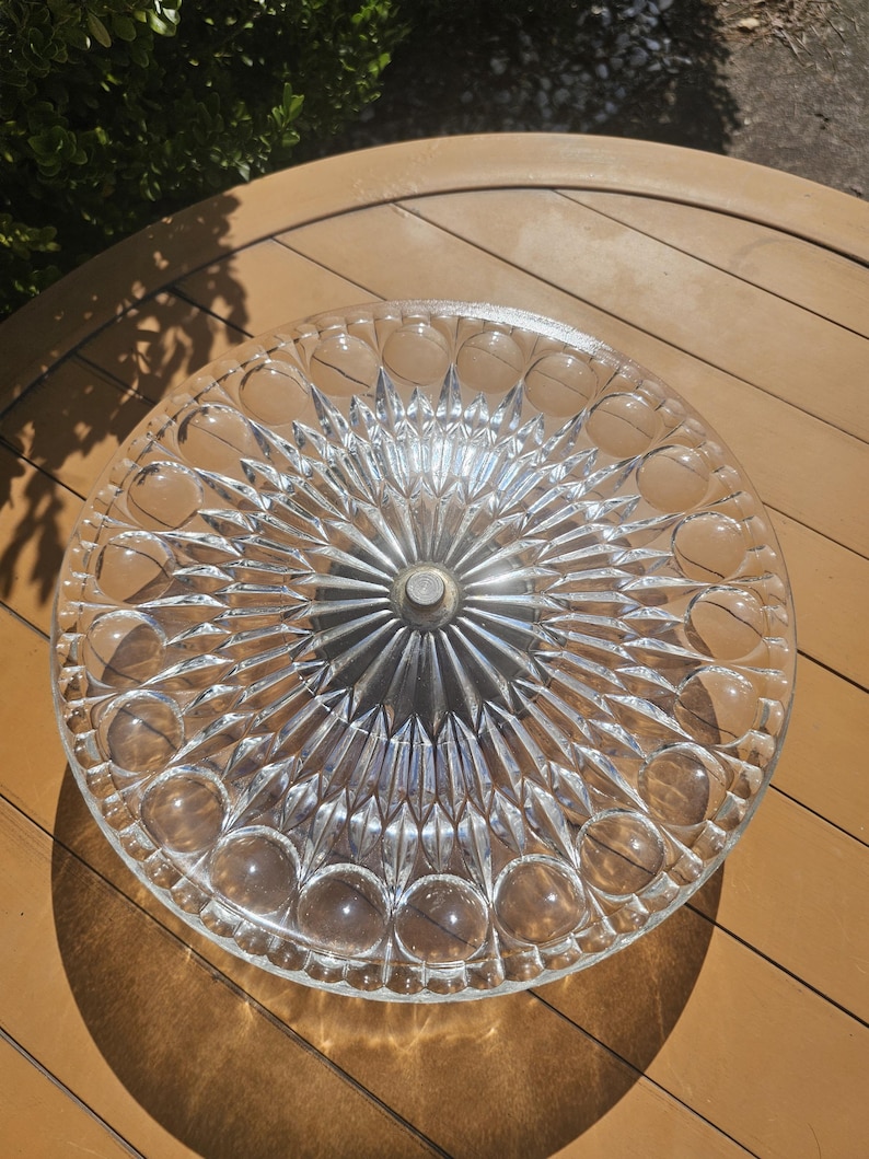 Vintage Cake Stand, Cut Glass, Metal Base - Etsy
