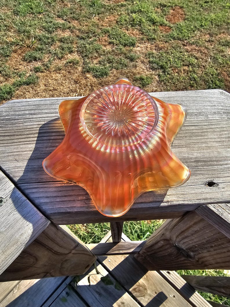 Vintage Northwood Marigold Carnival Glass Ruffle Bowl