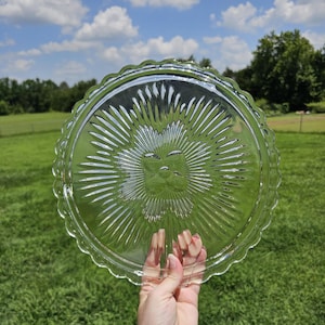 Vintage Indiana Glass Clear Glass 3 Footed Cake Plate with Flower Design/ Vintage Cake Plate/ Vintage Glass