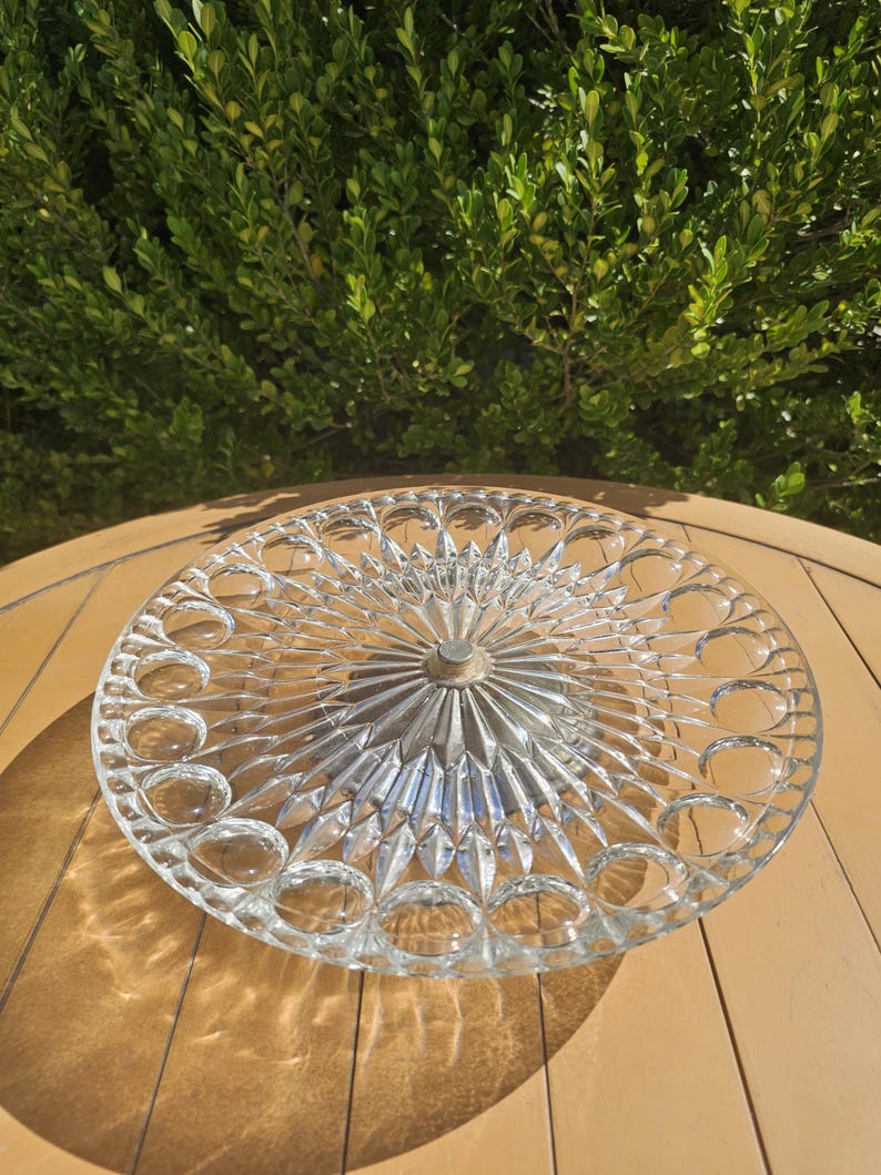 Vintage Cake Stand, Cut Glass, Metal Base - Etsy