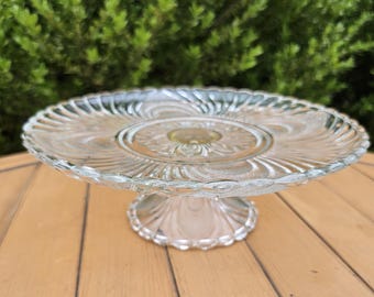 Vintage Brockway Nouveau Cryatal Frosted Arch Pedestal Cake Stand