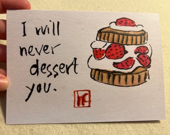 Valentine Etegami Watercolor Pun Dessert Love Greeting Card — print
