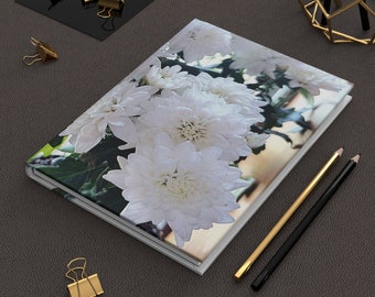 White Floral Print 150-Page Perforated Journal in 8 Inch x 5 3/4 Inch Matte Hardcover and Vertical Orientation for Notes or Journaling