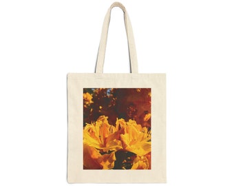 Cotton Canvas Tote Bag in Natural and Black Colors with Yellow Floral Print