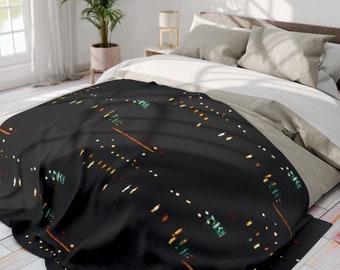 Night Lights Pattern Print Fleece Blanket in Multiple Sizes and Rectangle, in Horizontal and Vertical Orientation