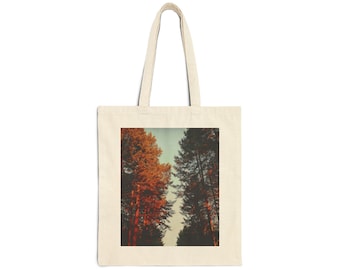 Cotton Canvas Tote Bag in Natural and Black Colors with Golden Hour Drive Print
