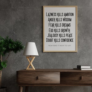 Laziness Kills Ambition Printable Wall Art Quote Digital Download