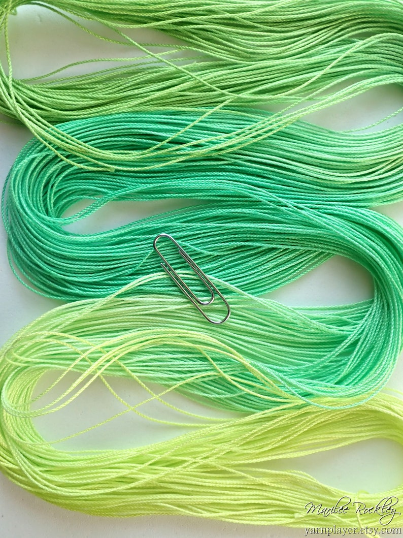 Size 20 Bright Greens hand dyed thread 6 cord cordonnet tatting crochet cotton image 4