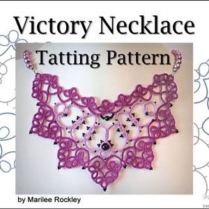 Showing a tatted lace necklace with beads. Only the pattern is for sale as a PDF download.