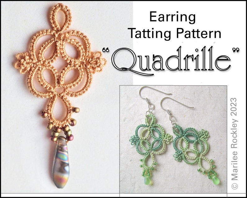 Tatting Pattern Quadrille Earrings PDF Instant Download image 1