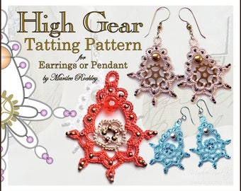 Tatting Pattern "High Gear" earrings or pendant PDF Instant Download