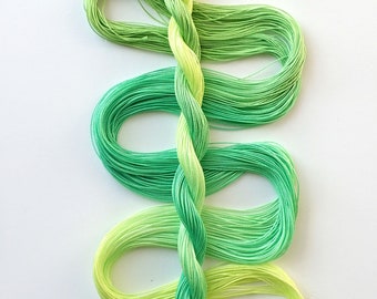 Size 20 "Bright Greens" hand dyed thread 6 cord cordonnet tatting crochet cotton