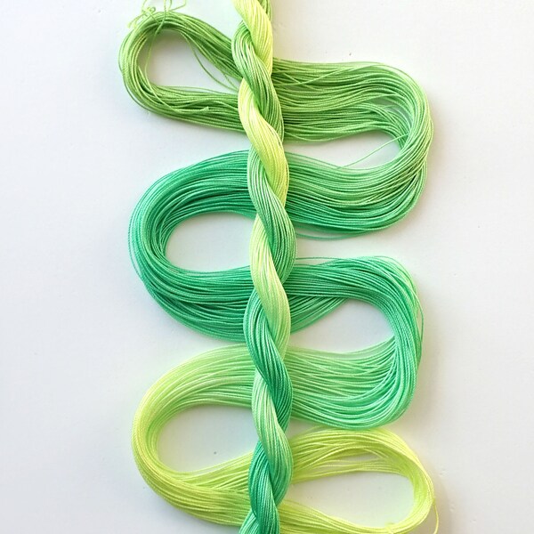 Size 20 "Bright Greens" hand dyed thread 6 cord cordonnet tatting crochet cotton