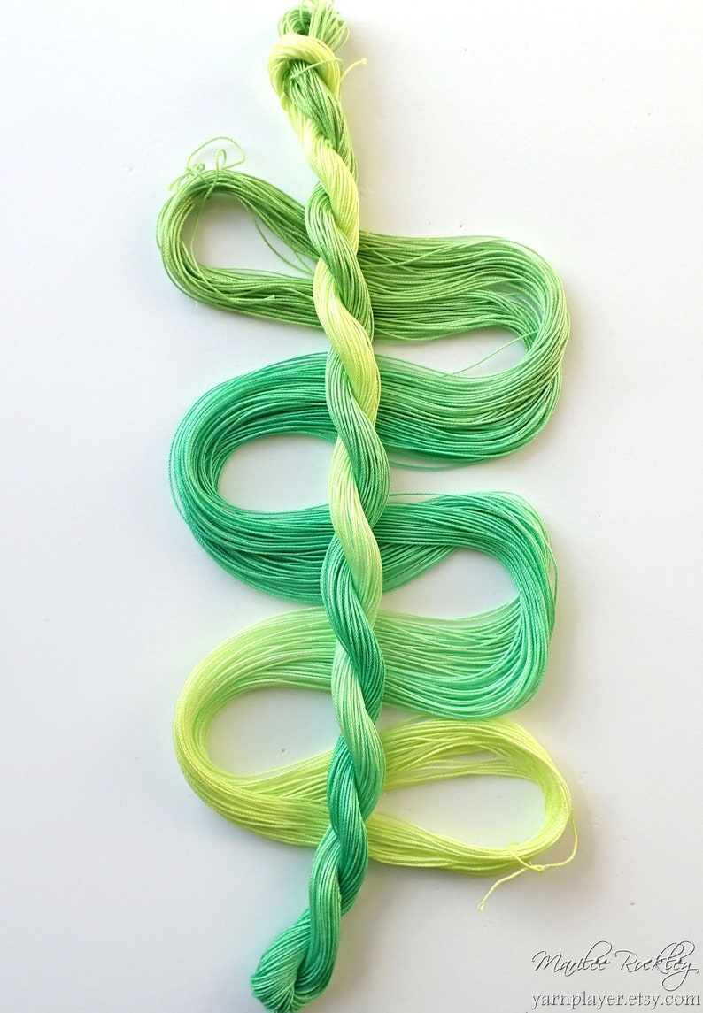 Size 20 Bright Greens hand dyed thread 6 cord cordonnet tatting crochet cotton image 1