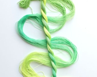 Size 80 "Bright Greens" hand dyed thread tatting crochet cotton 6 cord cordonnet