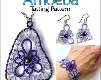 Tatting Pattern "Amoeba Triangle" for pendant earrings and bracelet PDF pattern Instant Download