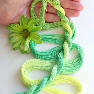 Size 20 Bright Greens hand dyed thread 6 cord cordonnet tatting crochet cotton image 2