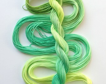 Size 10 "Bright Greens" hand dyed tatting thread 6 cord cordonnet crochet cotton