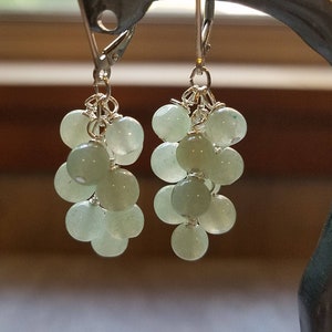 Genuine Aquamarine Cluster Earrings on Sterling Silver Leverbacks image 1