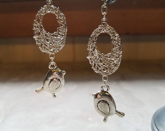 Bird with Nest  on Stainless Steel Hypoallergenic Leverbacks