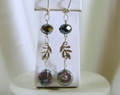 Peacock Freshwater Coin Pearl Dangle Earrings