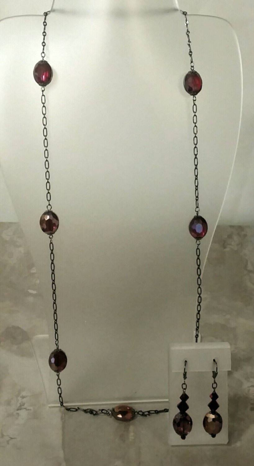 Ruby Crystals Chain Link Gunmetal Necklace With Matching Etsy